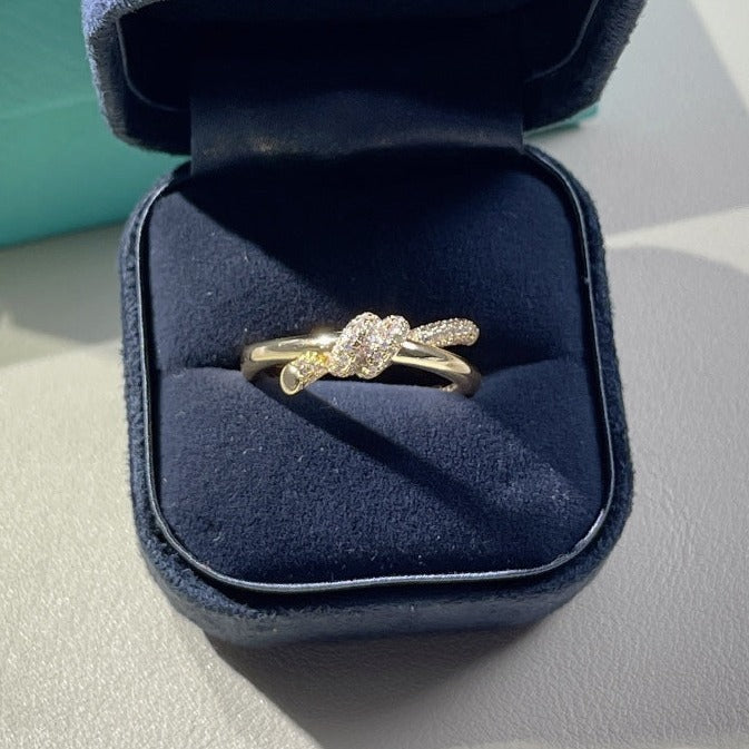[⭐JeweliWhal]KNOT RING DOUBLE ROW GOLD DIAMOND