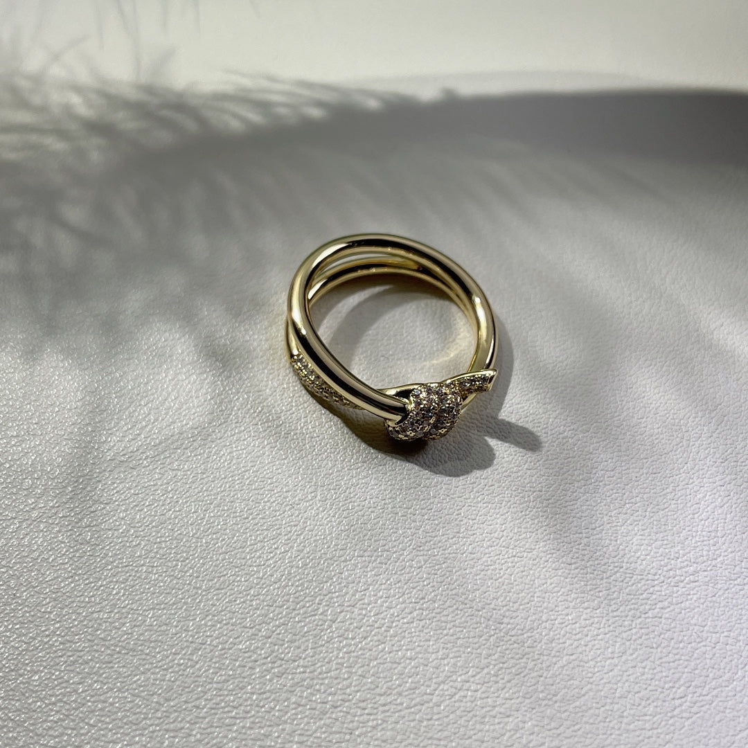 [⭐JeweliWhal]KNOT RING DOUBLE ROW GOLD DIAMOND