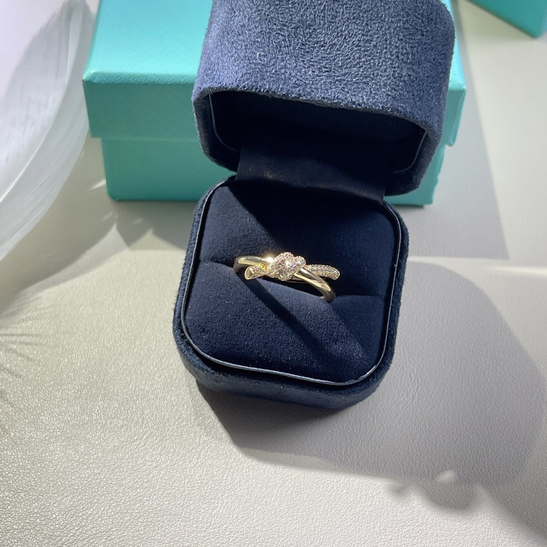[⭐JeweliWhal]KNOT RING DOUBLE ROW GOLD DIAMOND