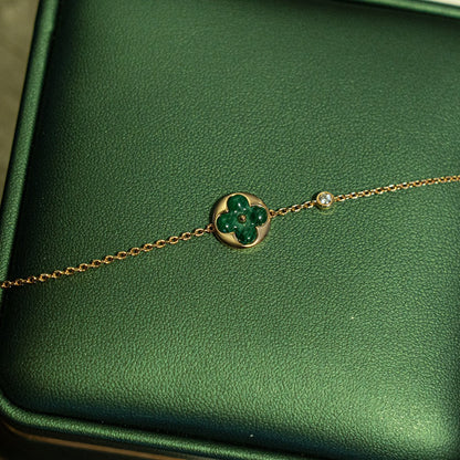 [⭐⭐JeweliWhal]SUN MALACHITE 1 DIAMOND PINK GOLD BRACELET