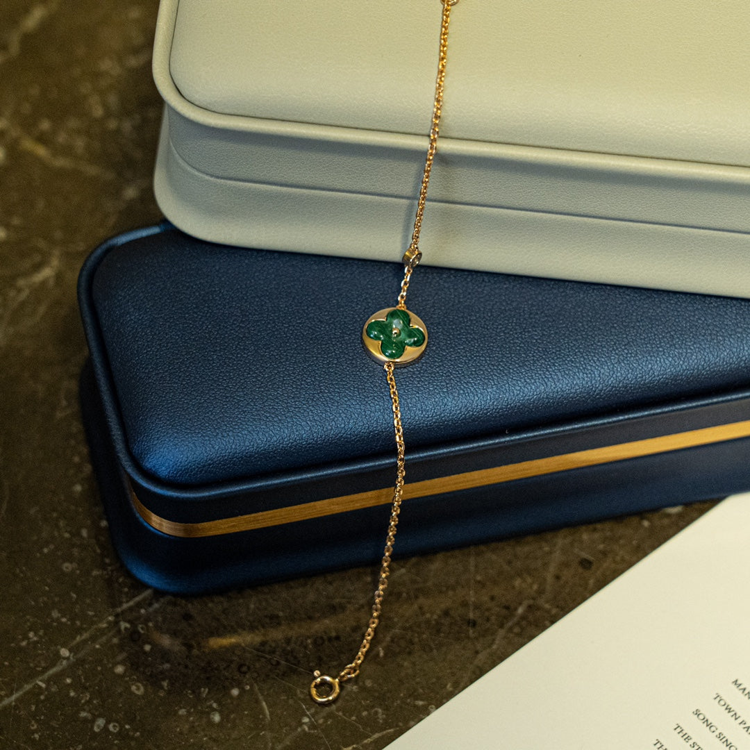 [⭐⭐JeweliWhal]SUN MALACHITE 1 DIAMOND PINK GOLD BRACELET