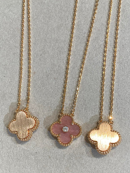 [⭐⭐JeweliWhal]CLOVER 15MM DIAMOND RHODONITE NECKLACE
