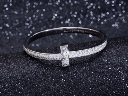 [⭐JeweliWhal]WIDE DIAMONDS HINGED BANGLE SILVER