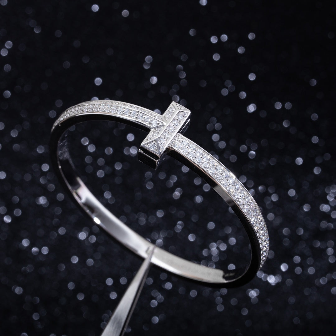 [⭐JeweliWhal]WIDE DIAMONDS HINGED BANGLE SILVER