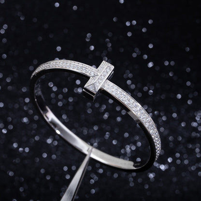 [⭐JeweliWhal]WIDE DIAMONDS HINGED BANGLE SILVER