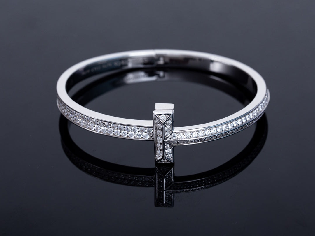 [⭐JeweliWhal]WIDE DIAMONDS HINGED BANGLE SILVER