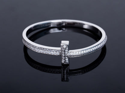 [⭐JeweliWhal]WIDE DIAMONDS HINGED BANGLE SILVER