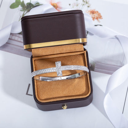 [⭐JeweliWhal]WIDE DIAMONDS HINGED BANGLE SILVER
