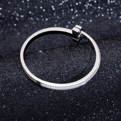 [⭐JeweliWhal]WIDE DIAMONDS HINGED BANGLE SILVER