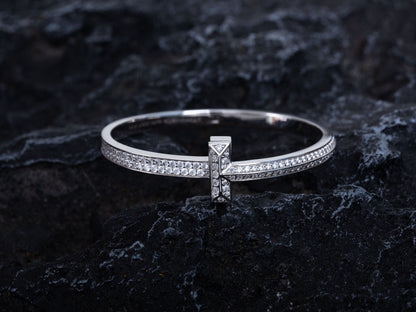 [⭐JeweliWhal]WIDE DIAMONDS HINGED BANGLE SILVER