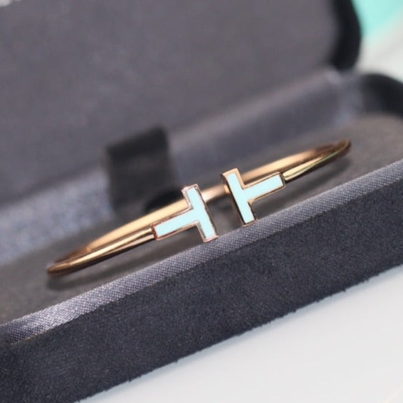 [⭐JeweliWhal]T BRACELET 1.8MM TURQUOISE PINK GOLD
