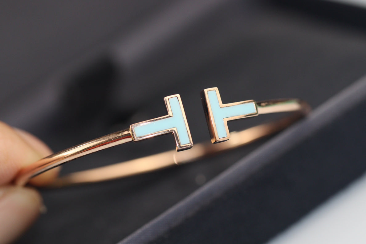 [⭐JeweliWhal]T BRACELET 1.8MM TURQUOISE PINK GOLD