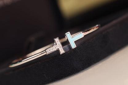 [⭐JeweliWhal]T BRACELET 1.8MM TURQUOISE DIAMOND PINK GOLD