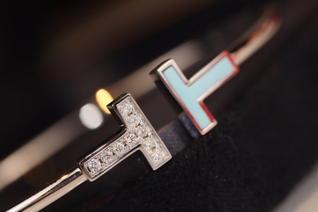[⭐JeweliWhal]Tブレスレット 1.8mm ターコイズ ダイヤモンド シルバー