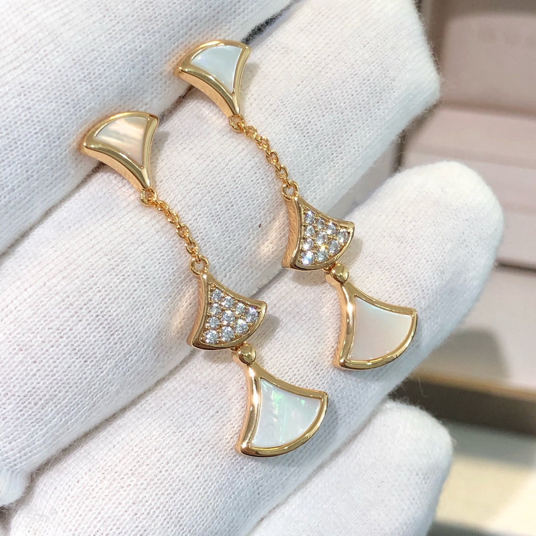 [⭐⭐JeweliWhal]DREAM EARRINGS 3 MOTIFS DIAMOND MOP PINK GOLD