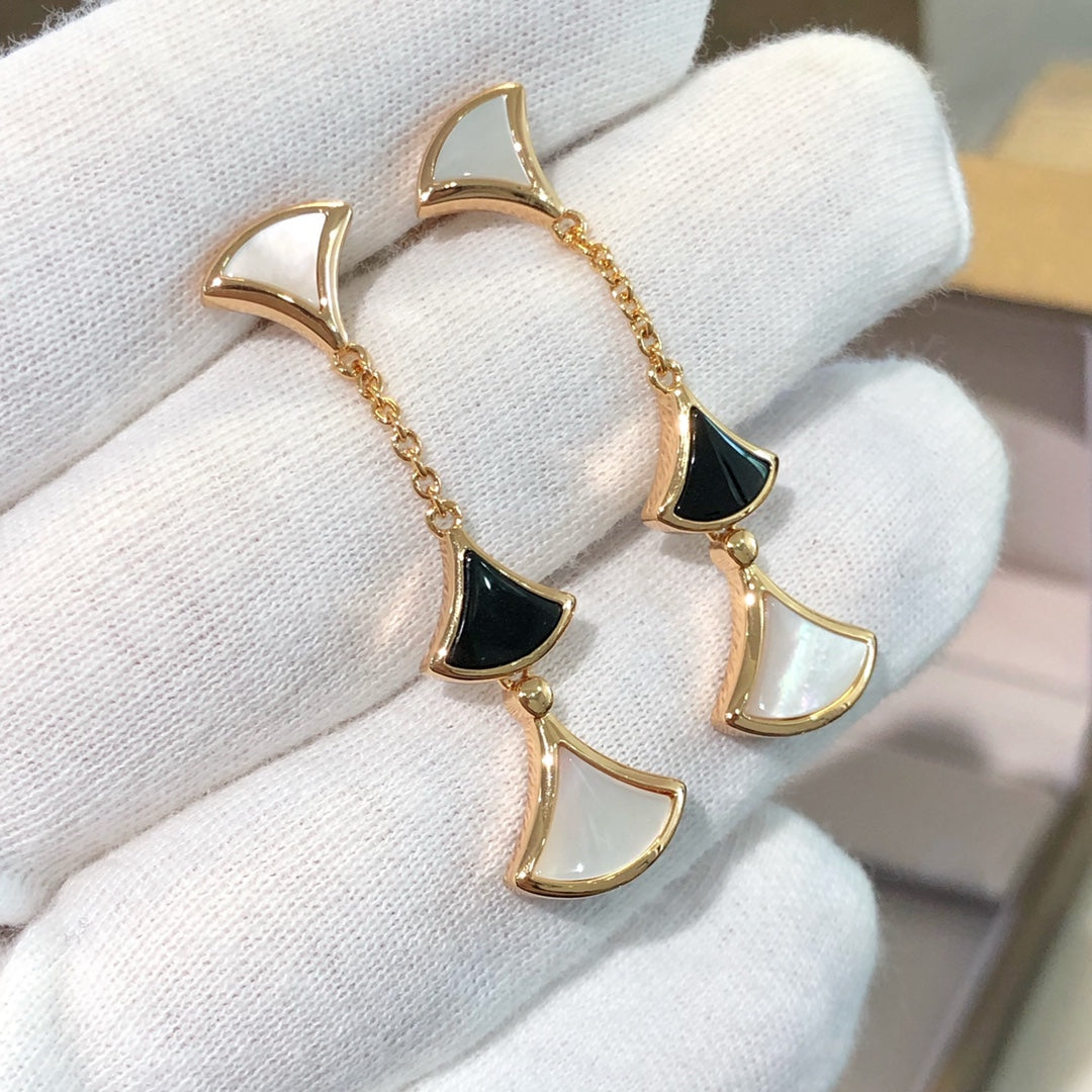 [⭐⭐JeweliWhal]DREAM EARRINGS 3 MOTIFS ONYX MOP PINK GOLD