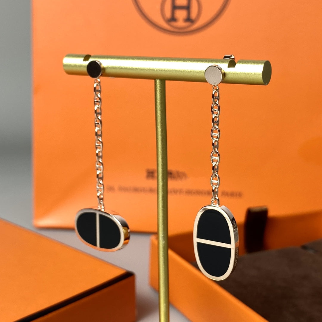 [⭐⭐JeweliWhal]CHAINE VERSO BLACK CERAMIC EARRINGS
