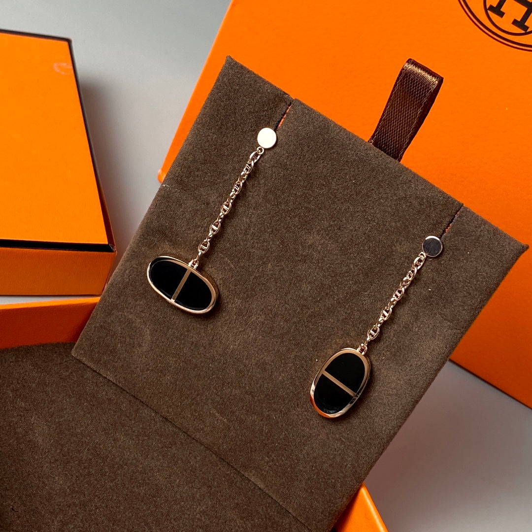 [⭐⭐JeweliWhal]CHAINE VERSO BLACK CERAMIC EARRINGS