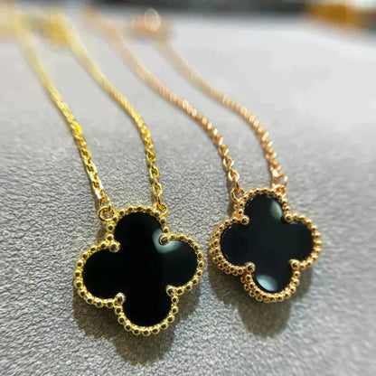 [⭐⭐JeweliWhal]CLOVER 15MM ブラックオニキス シングルフラワーネックレス