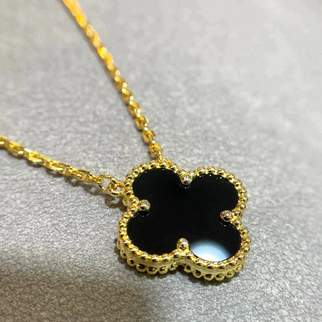 [⭐⭐JeweliWhal]CLOVER 15MM ブラックオニキス シングルフラワーネックレス
