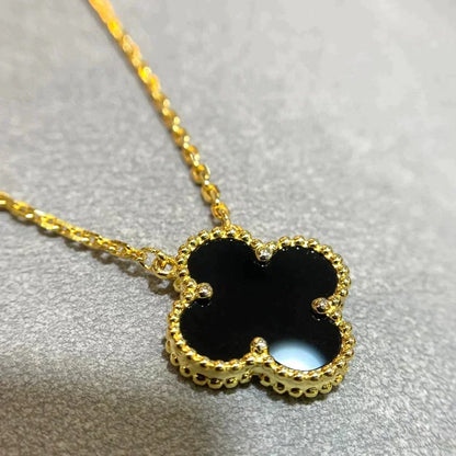 [⭐⭐JeweliWhal]CLOVER 15MM ブラックオニキス シングルフラワーネックレス
