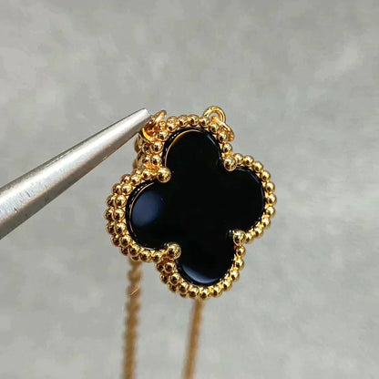[⭐⭐JeweliWhal]CLOVER 15MM ブラックオニキス シングルフラワーネックレス