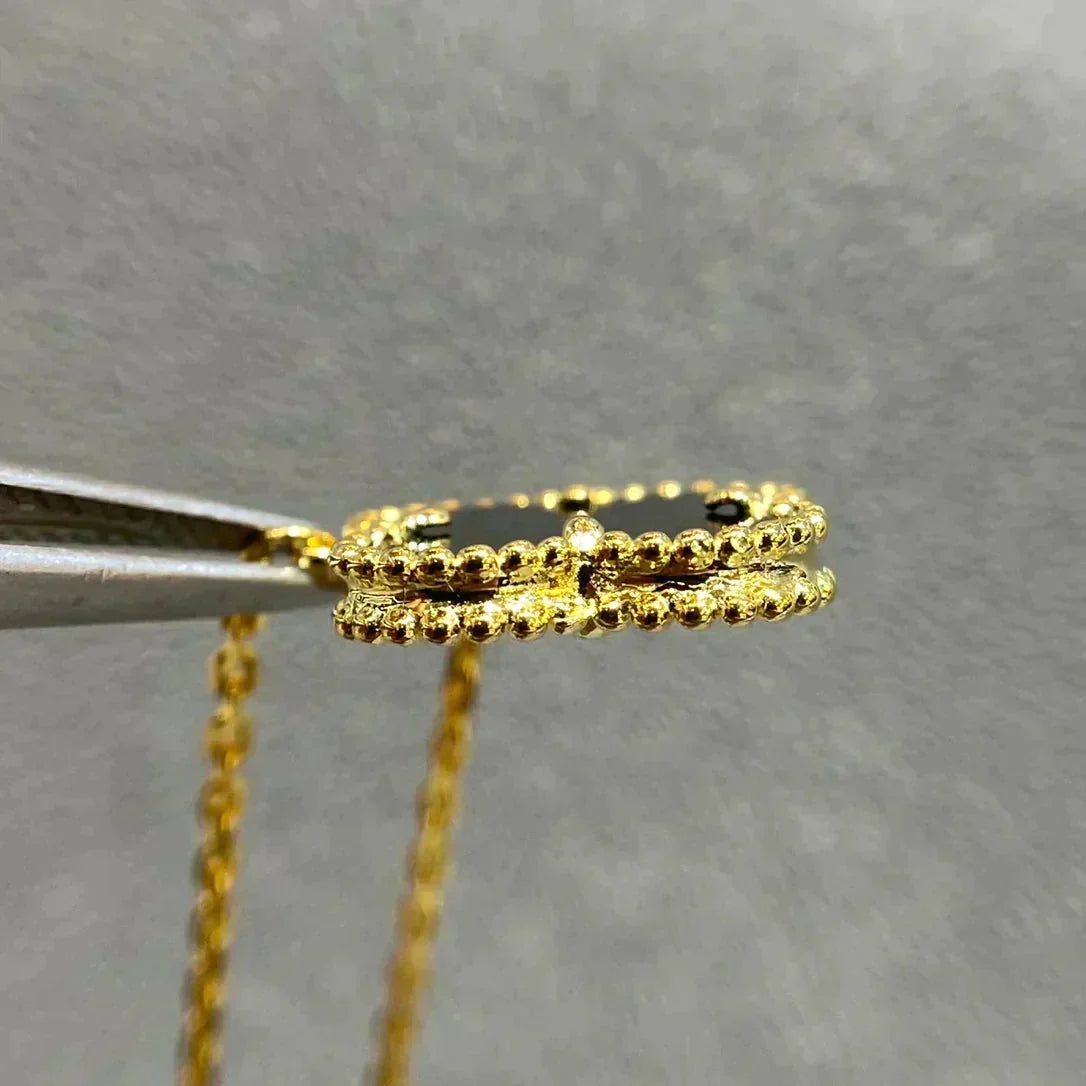 [⭐⭐JeweliWhal]CLOVER 15MM ブラックオニキス シングルフラワーネックレス
