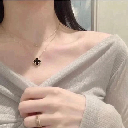 [⭐⭐JeweliWhal]CLOVER 15MM ブラックオニキス シングルフラワーネックレス
