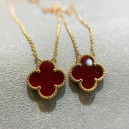 [⭐⭐JeweliWhal]CLOVER 15MM CARNELIAN SINGLE FLOWER NECKLACE