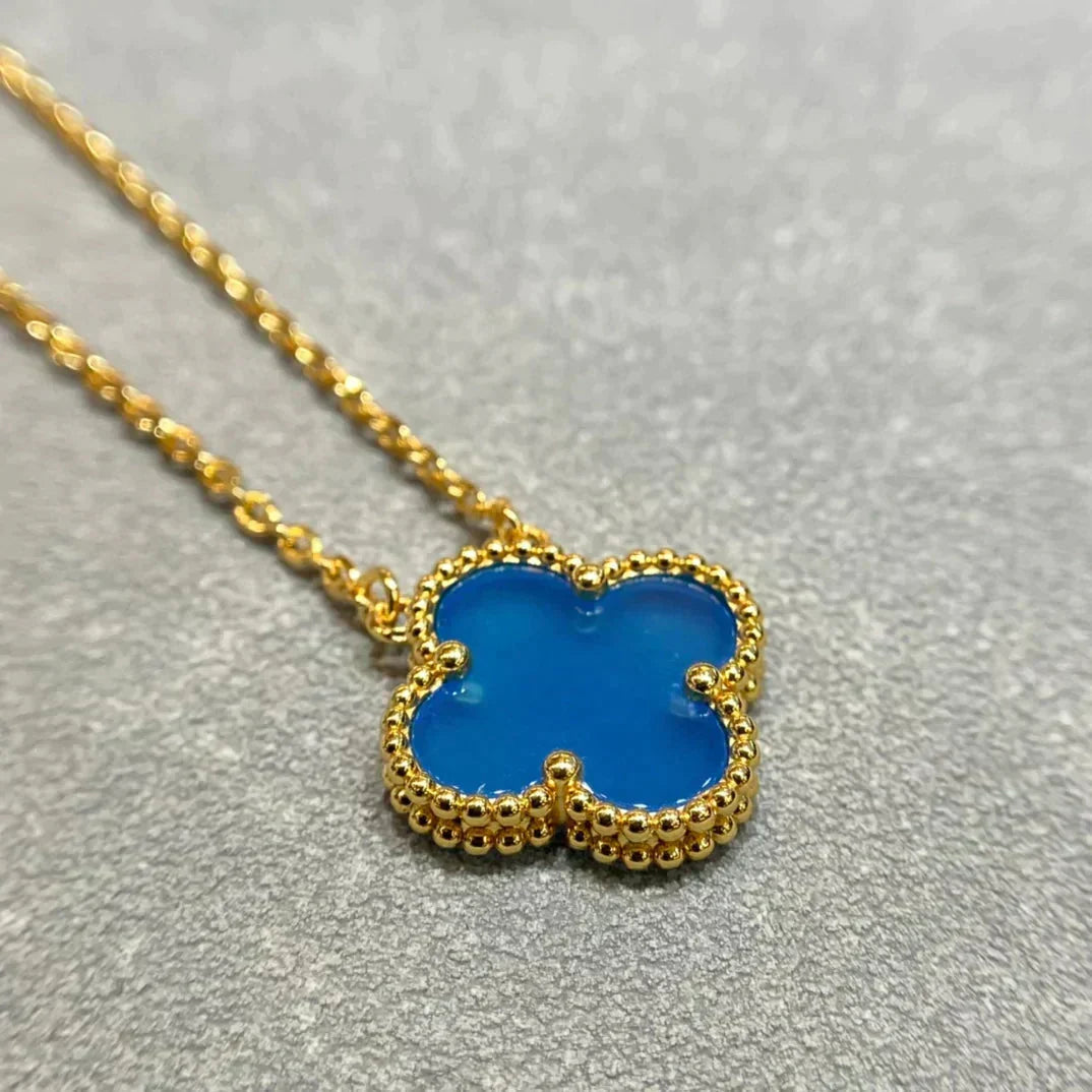 [⭐⭐JeweliWhal]CLOVER 15MM BLUE AGATE NECKLACE