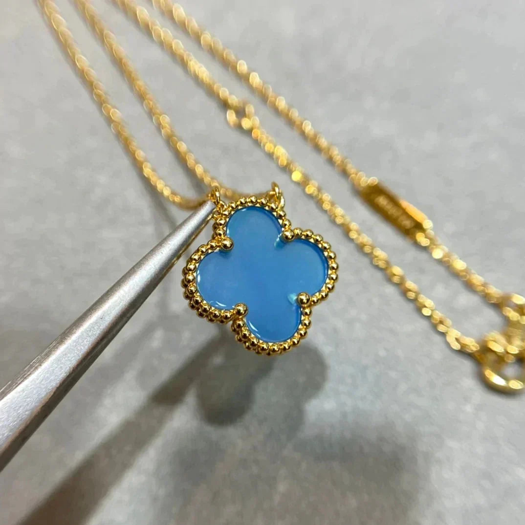[⭐⭐JeweliWhal]CLOVER 15MM BLUE AGATE NECKLACE