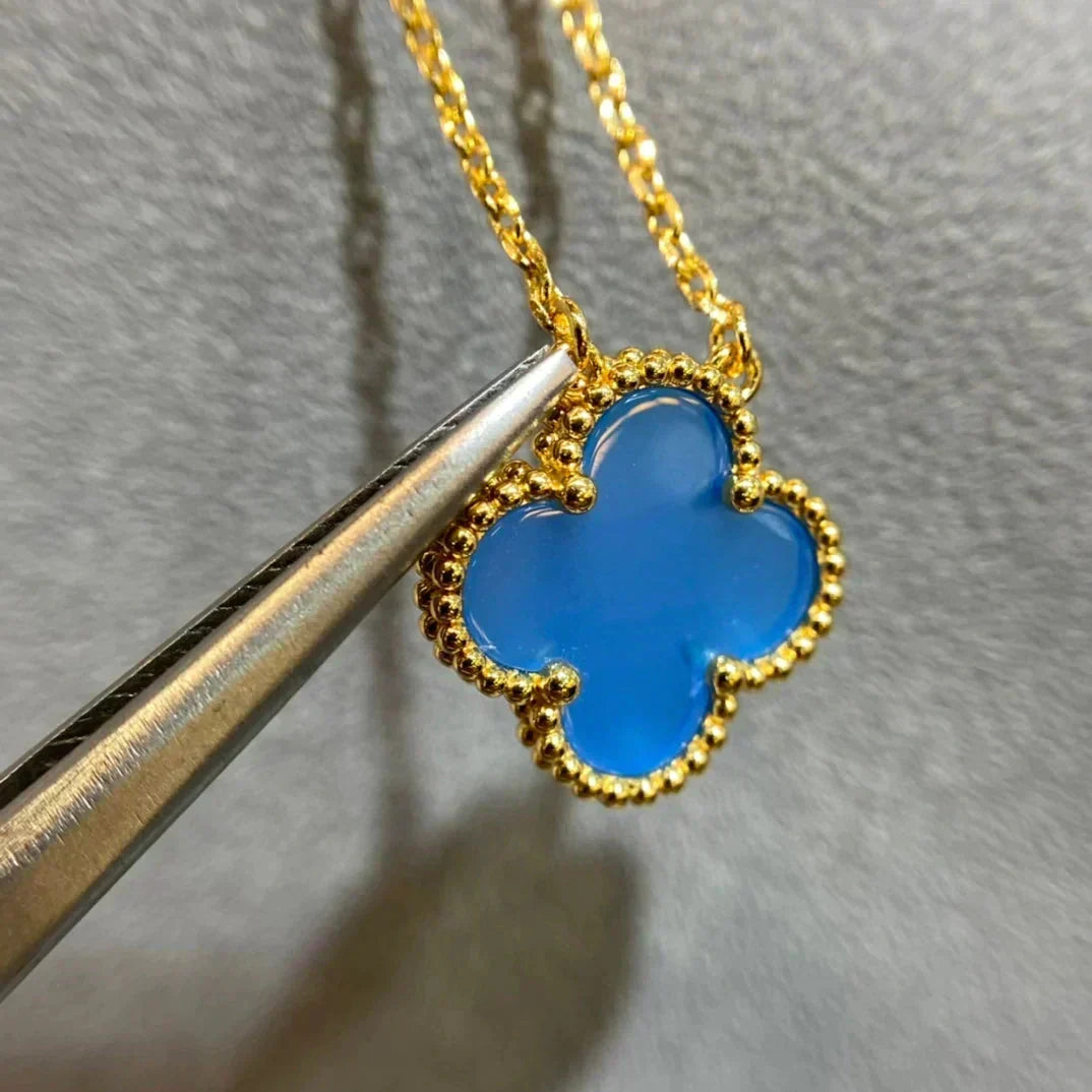 [⭐⭐JeweliWhal]CLOVER 15MM BLUE AGATE NECKLACE