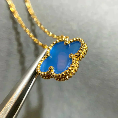 [⭐⭐JeweliWhal]CLOVER 15MM BLUE AGATE NECKLACE