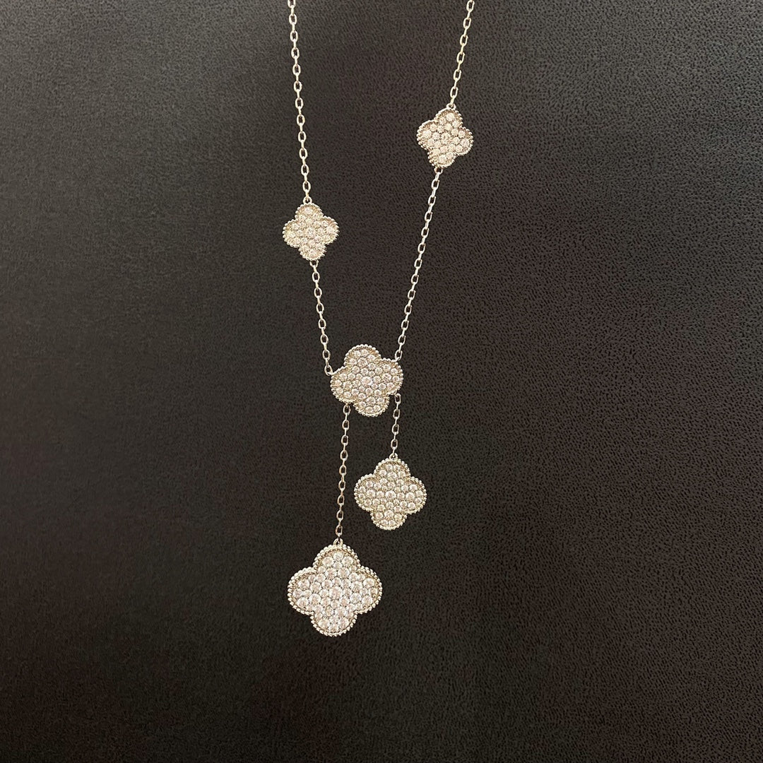 [⭐⭐JeweliWhal]CLOVER 5 MOTIFS SILVER DIAMONDS NECKLACE