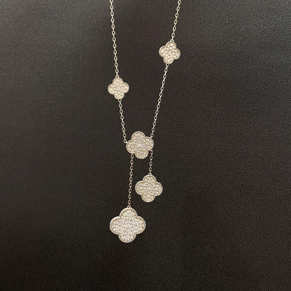 [⭐⭐JeweliWhal]CLOVER 5 MOTIFS SILVER DIAMONDS NECKLACE
