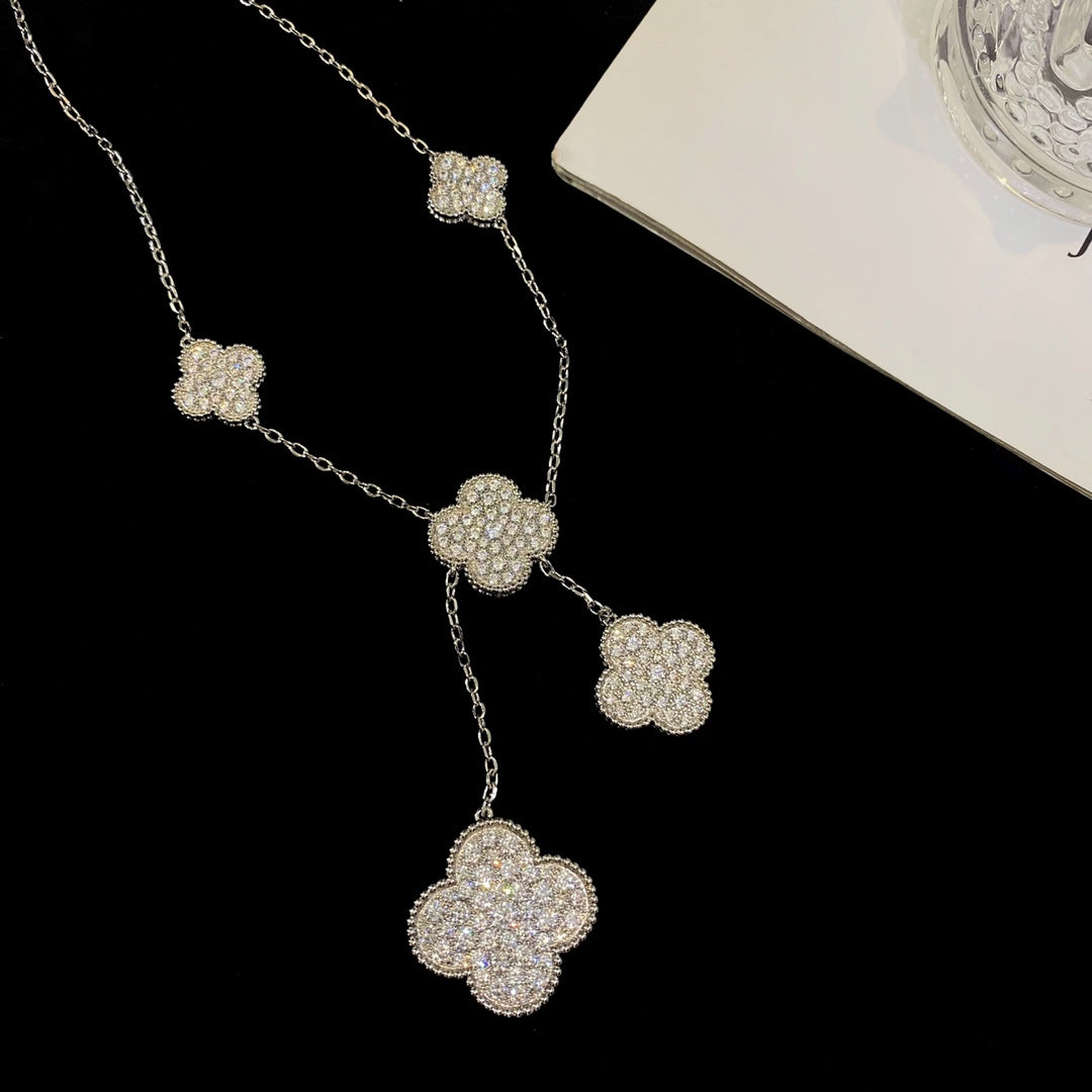 [⭐⭐JeweliWhal]CLOVER 5 MOTIFS SILVER DIAMONDS NECKLACE