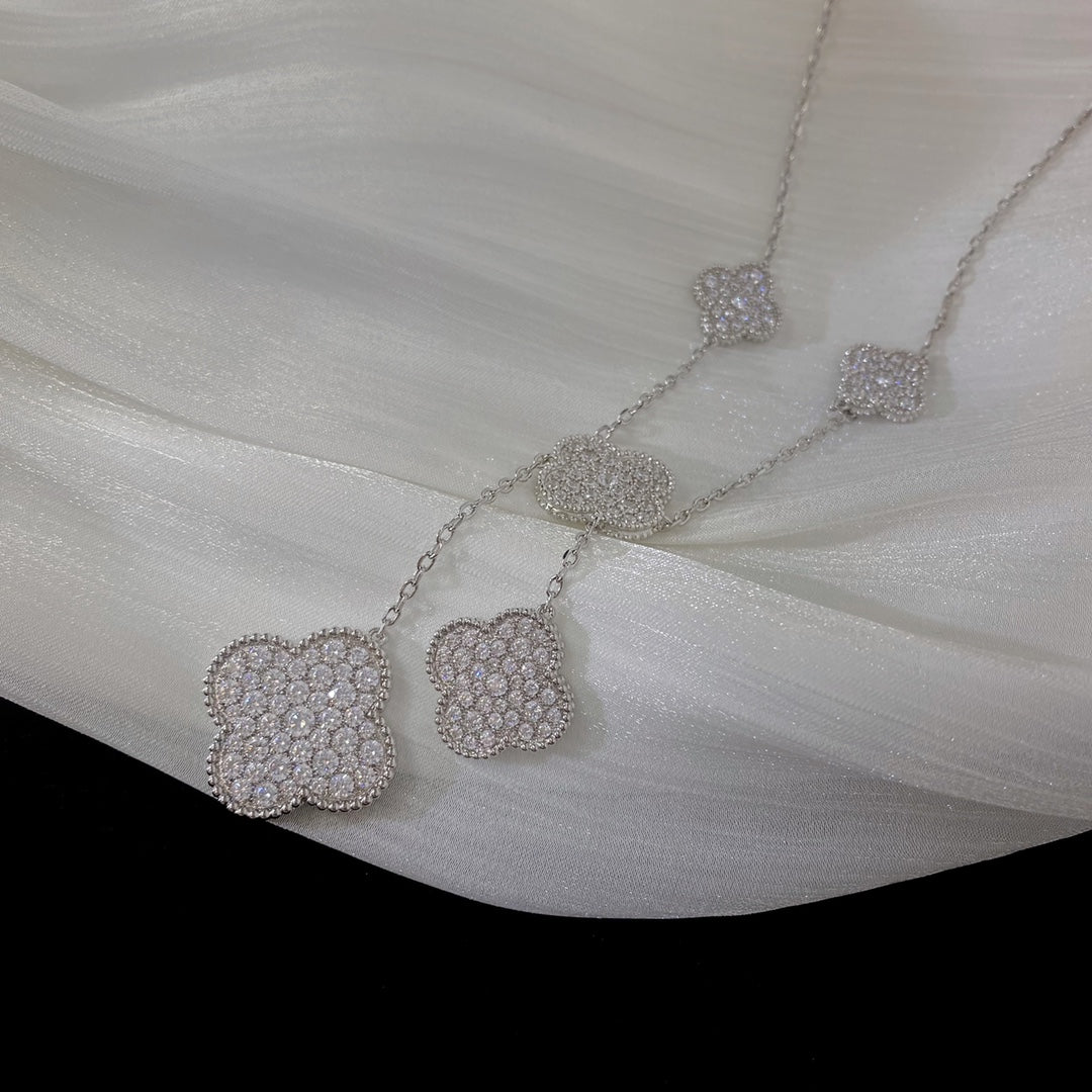 [⭐⭐JeweliWhal]CLOVER 5 MOTIFS SILVER DIAMONDS NECKLACE