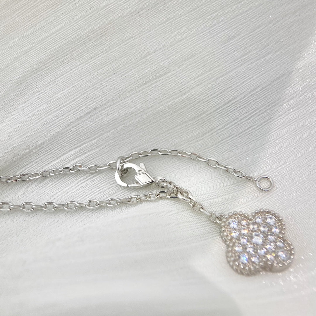 [⭐⭐JeweliWhal]CLOVER 5 MOTIFS SILVER DIAMONDS NECKLACE