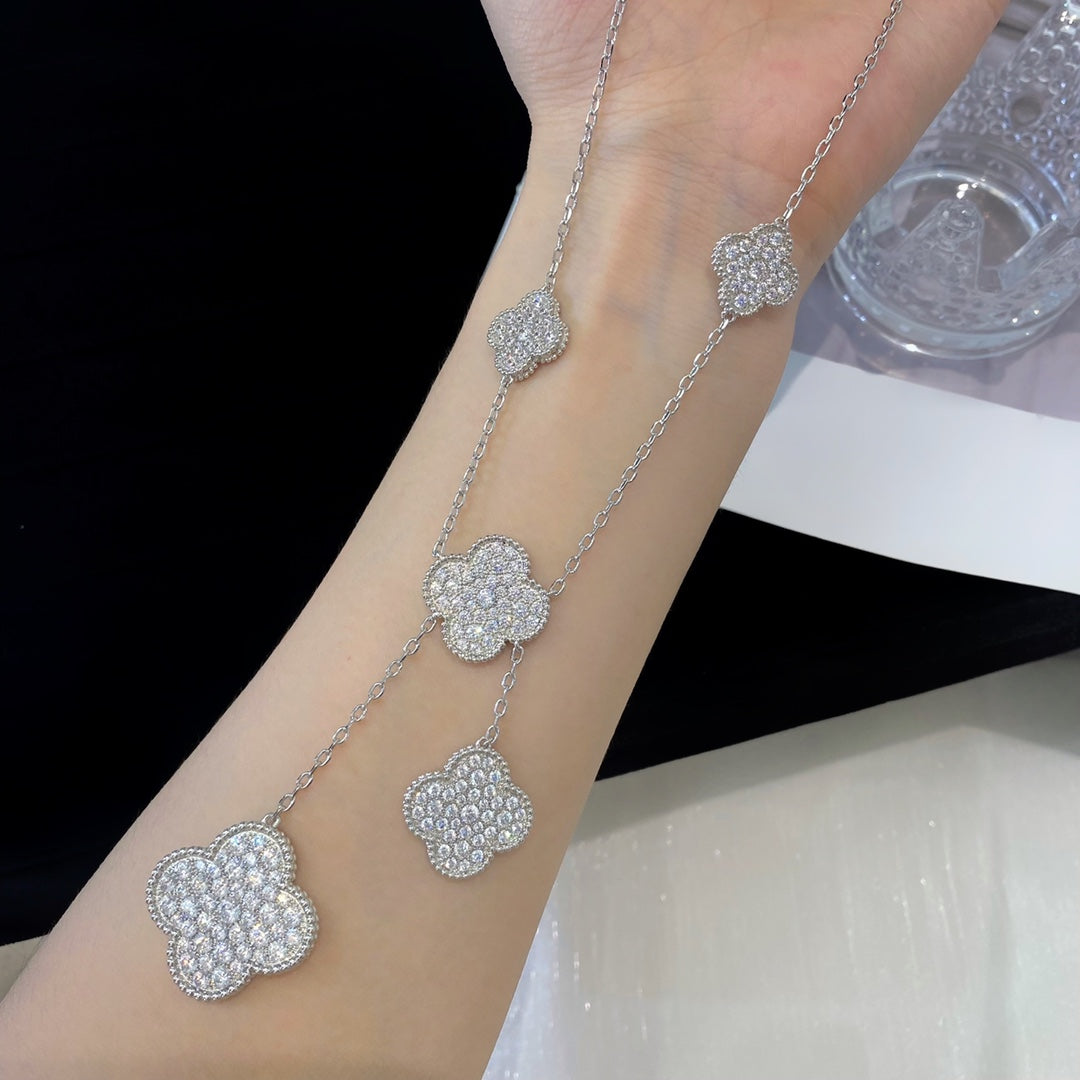 [⭐⭐JeweliWhal]CLOVER 5 MOTIFS SILVER DIAMONDS NECKLACE
