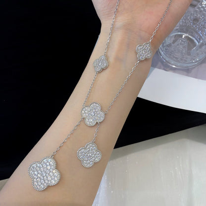 [⭐⭐JeweliWhal]CLOVER 5 MOTIFS SILVER DIAMONDS NECKLACE