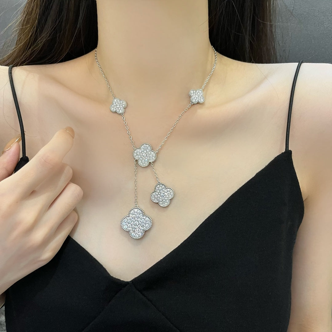 [⭐⭐JeweliWhal]CLOVER 5 MOTIFS SILVER DIAMONDS NECKLACE