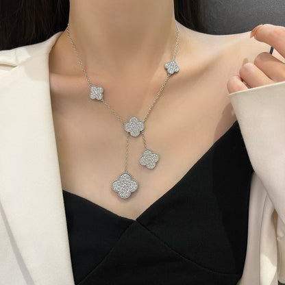 [⭐⭐JeweliWhal]CLOVER 5 MOTIFS SILVER DIAMONDS NECKLACE