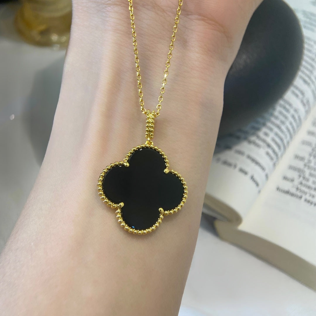 [⭐⭐JeweliWhal]CLOVER 25MM NECKLACE GOLD ONYX