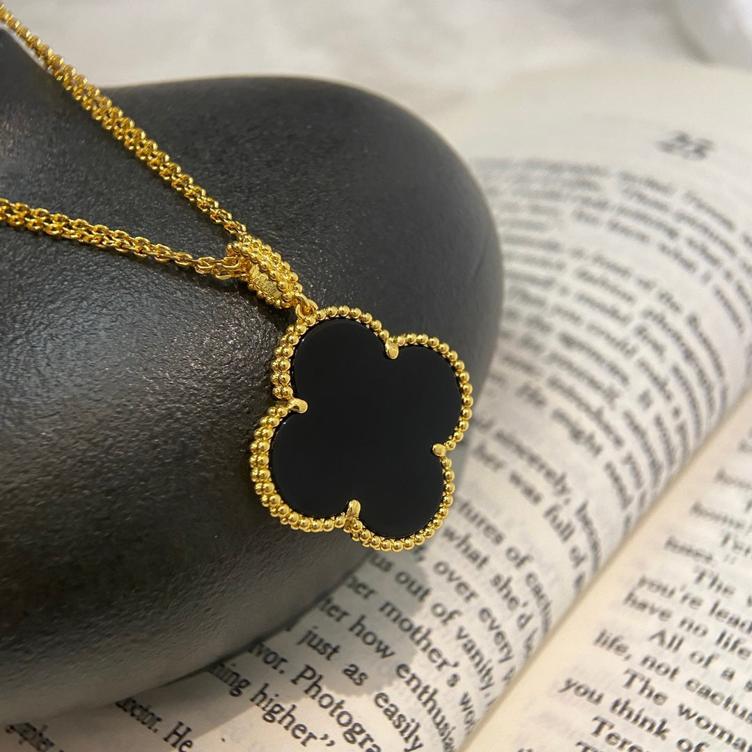 [⭐⭐JeweliWhal]CLOVER 25MM NECKLACE GOLD ONYX