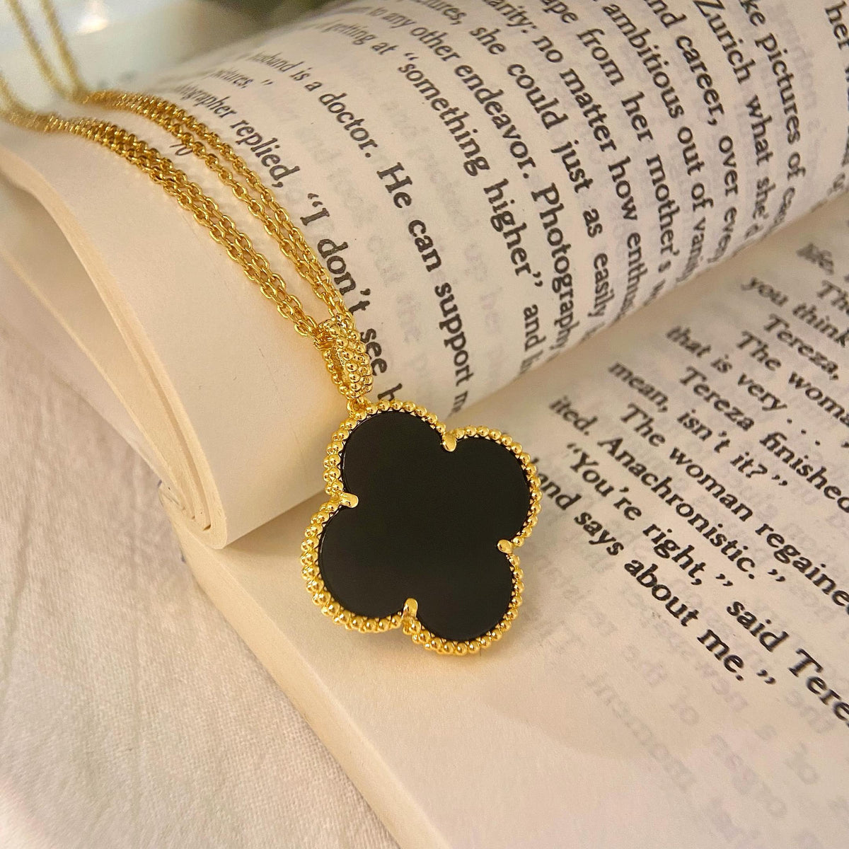 [⭐⭐JeweliWhal]CLOVER 25MM NECKLACE GOLD ONYX