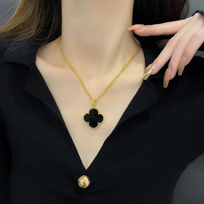 [⭐⭐JeweliWhal]CLOVER 25MM NECKLACE GOLD ONYX