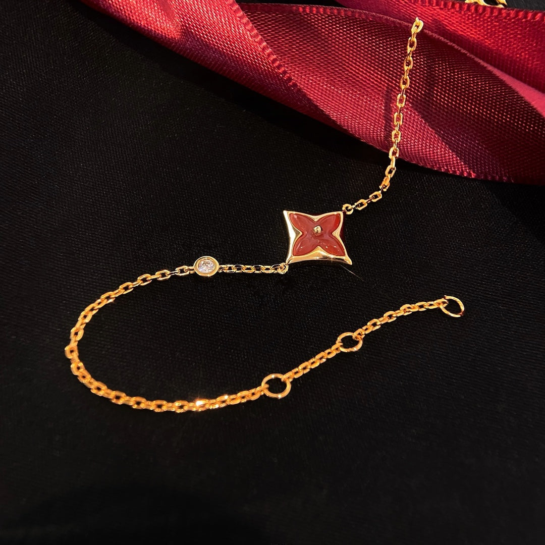 [⭐⭐JeweliWhal]カラースター カーネリアン ピンクゴールド ダイヤモンド ブレスレット