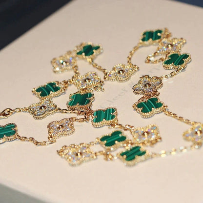 [⭐⭐JeweliWhal]CLOVER 20 MOTIFS MALACHITE DIAMOND NECKLACE