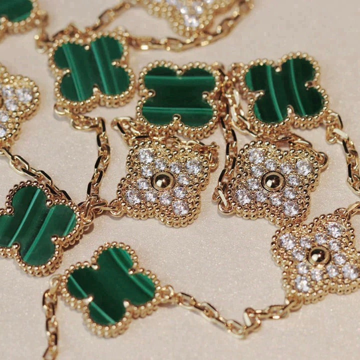 [⭐⭐JeweliWhal]CLOVER 20 MOTIFS MALACHITE DIAMOND NECKLACE