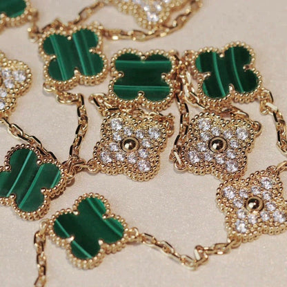 [⭐⭐JeweliWhal]CLOVER 20 MOTIFS MALACHITE DIAMOND NECKLACE